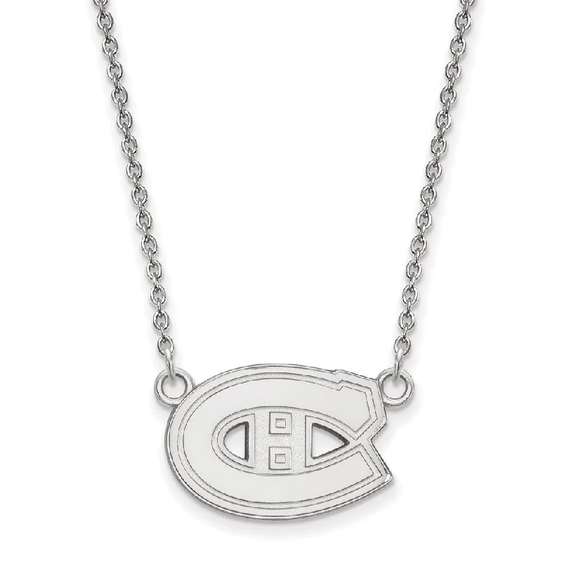 Silver Necklace for Everyday Wear-10k White Gold NHL Montreal Canadiens Small Necklace, 18 Inch