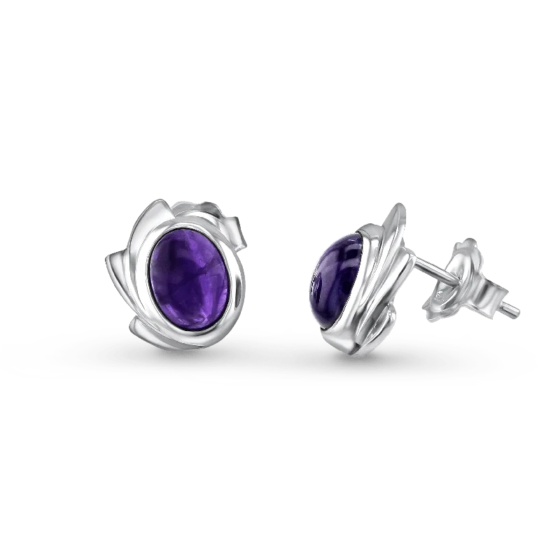 Soft Silver Earrings for Sensitive Ears-Amethyst and Silver Stud Earrings