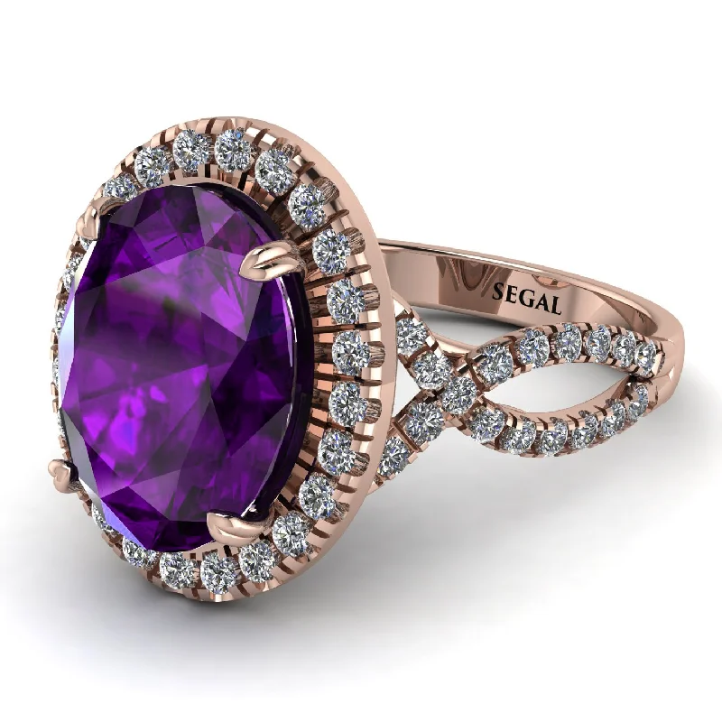 Antique Style Diamond Ring for Women-Glamorous Oval Amethyst Ring - Jordyn No. 302