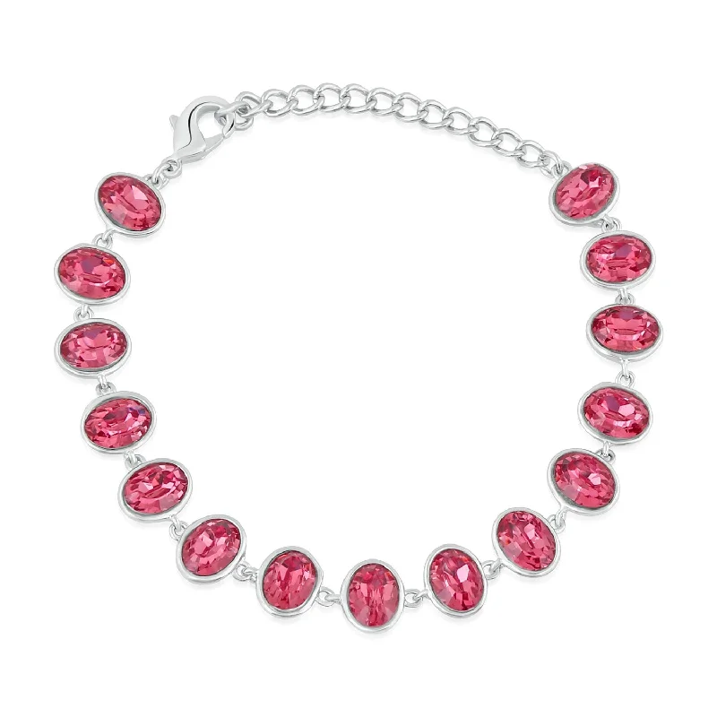 Colorful Bangles with Traditional Design-Mahi Rhodium Plated Gleaming Pink Crystals Adjustable Bracelet for girls and women - BR2100368R