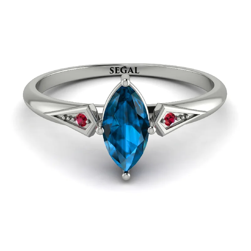 Stackable Silver Rings for Fashion-Marquise Blue Topaz Geometrical Engagement Ring - Reese No. 512