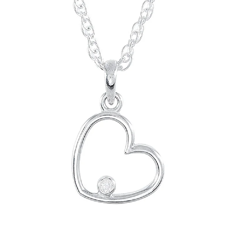 Pearl Necklace for Brides-Solitaire Diamond Heart Necklace in Sterling Silver, 18 Inch