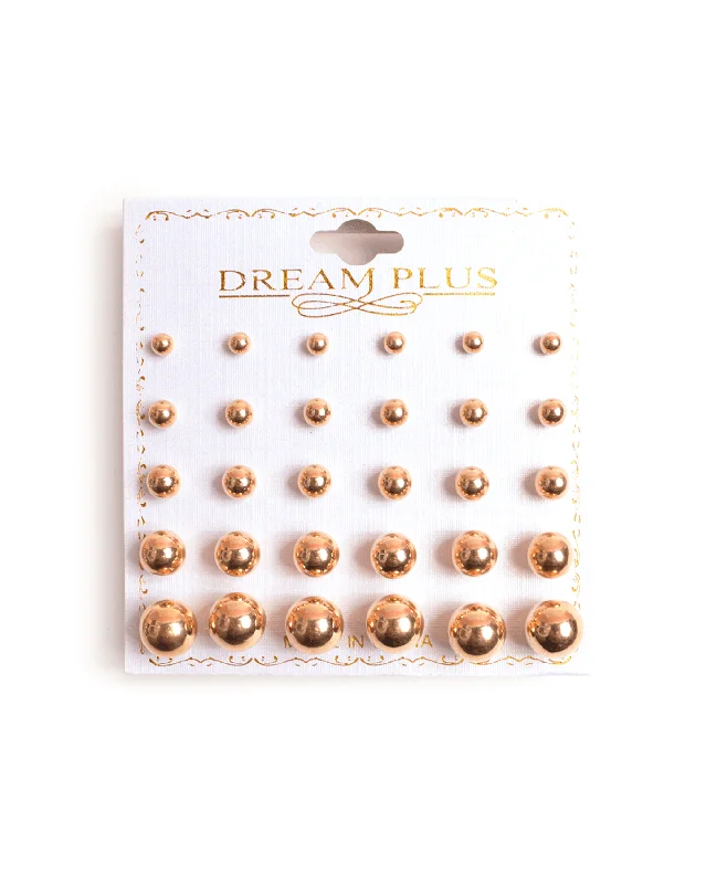 Diamond Drop Earrings-15 Pairs Metal Balls Earrings Set