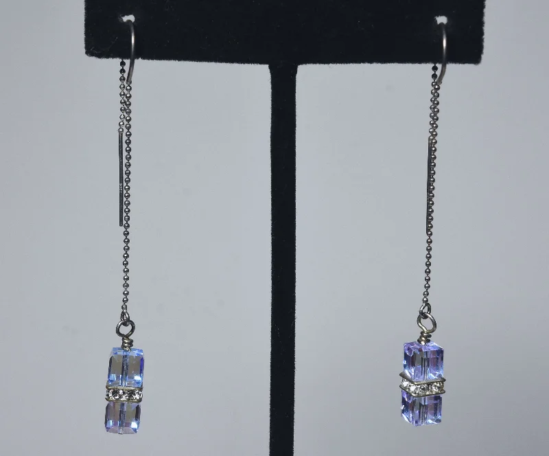 Unique Earrings for Every Day-Iridescent Dangling Glass Cubes Sterling Silver Threader Earrings