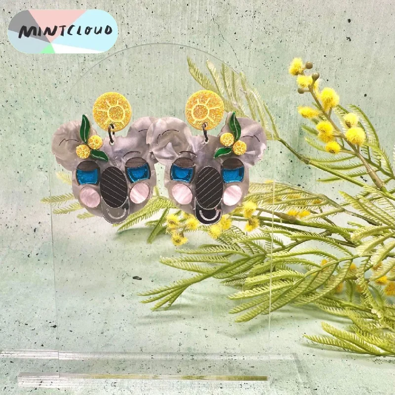 Fun Earrings for Day to Day Wear-Mintcloud & Little Harlequin Studio Collaboration Earrings - Khaz The Koala Dangles*