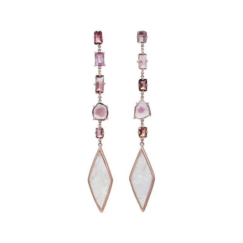 Classic Diamond Earrings-PINK TOURMALINE + MOONSTONE KITE EARRINGS