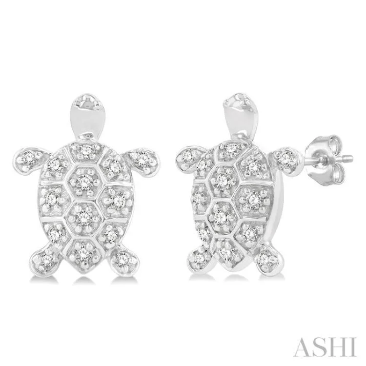 Vintage Style Earrings-1/6 ctw Petite Turtle Round Cut Diamond Fashion Stud Earring in 10K White Gold