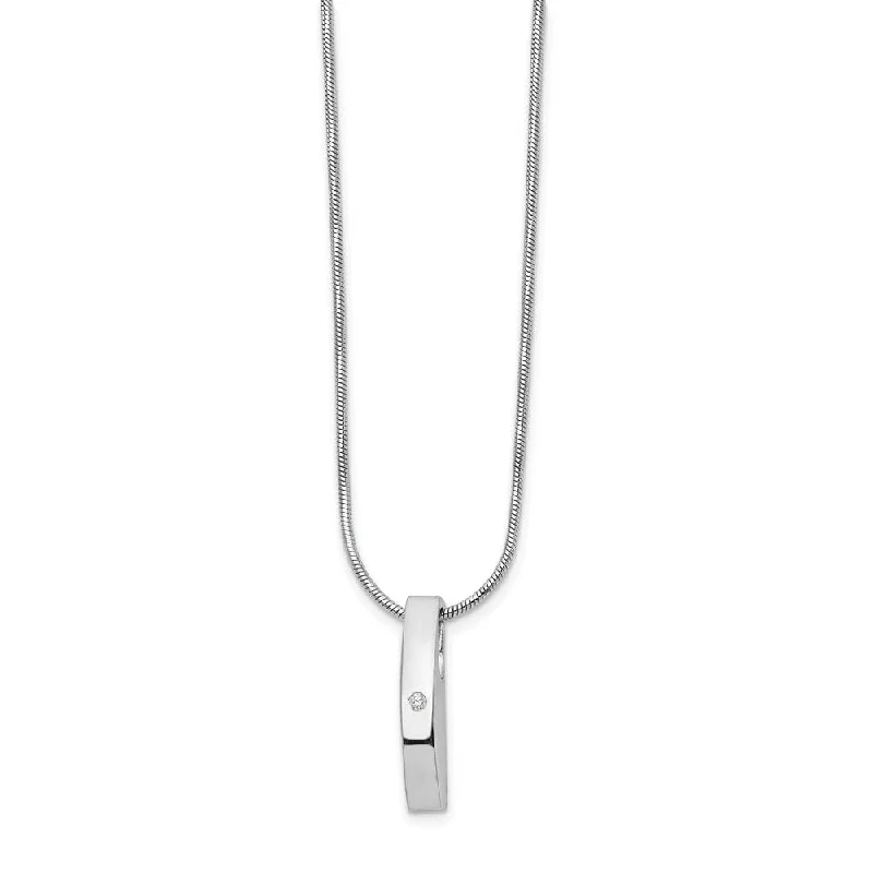 Personalized Name Necklace-Diamond Accent Vertical Bar Adjustable Silver Necklace, 18 Inch