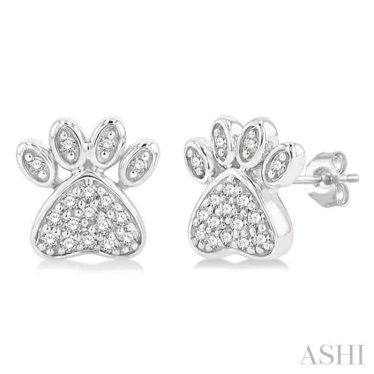 Butterfly Earrings for Girls-1/8 ctw Petite Dog Paw Round Cut Diamond Fashion Stud Earring in 10K White Gold