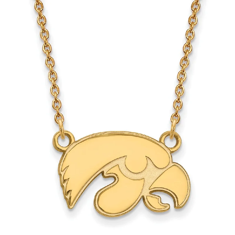 Gold Necklace with Initials-14k Gold Plated Silver U of Iowa Small Hawkeye Pendant Necklace