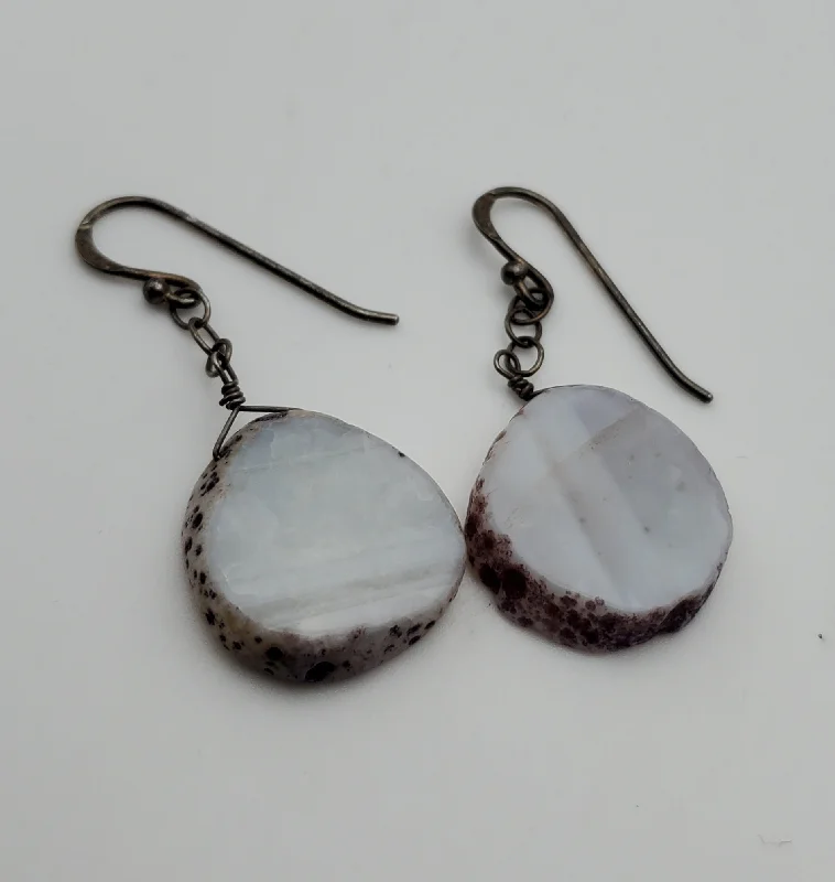 Unique Gem Earrings for Fashion-Barse - Blue Chalcedony Slice Sterling Silver Dangle Earrings