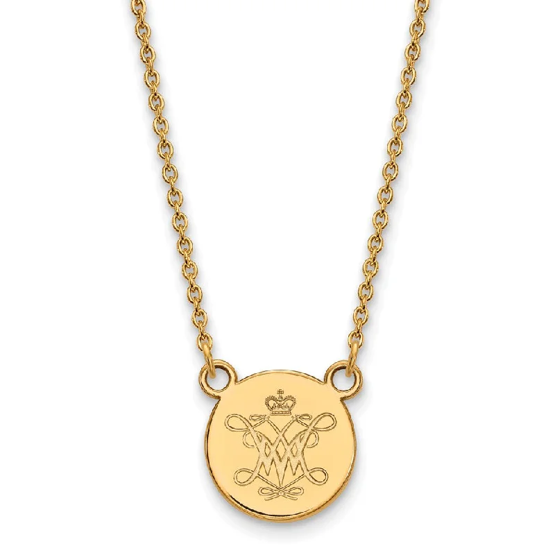 Long Chain Necklace for Layering-14k Gold Plated Silver William And Mary Small Disc Pendant Necklace