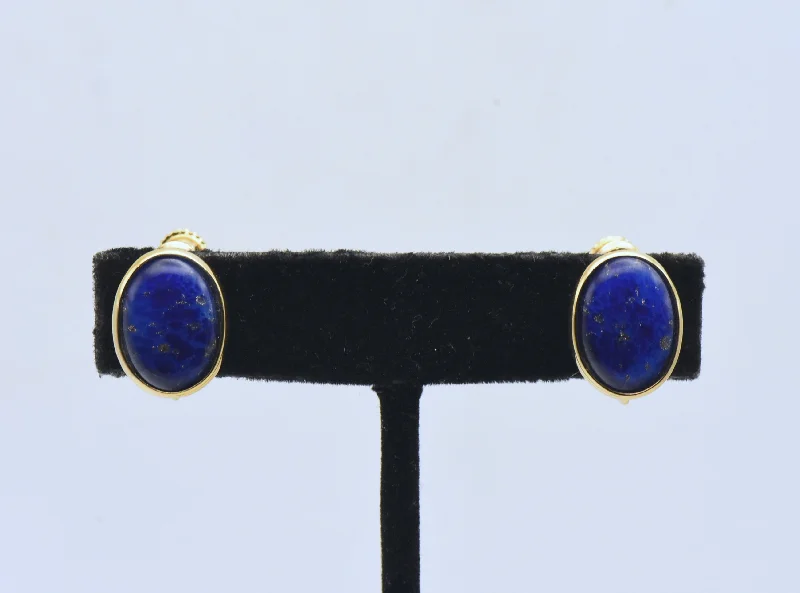 Personalized Earrings for Fashion-Napier - Vintage Faux Lapis Lazuli and Gold Tone Clip On Earrings