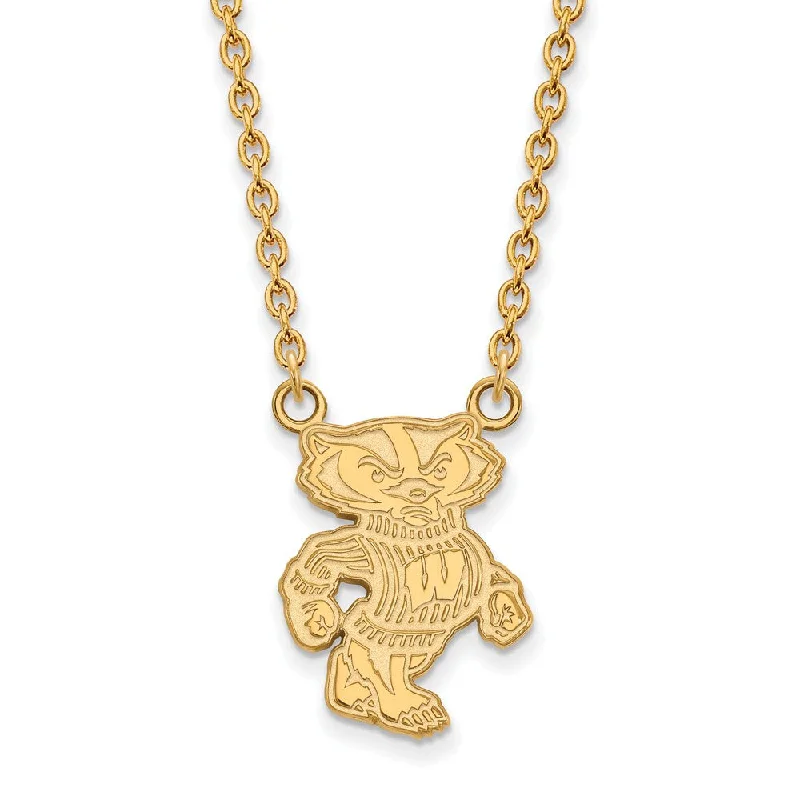 Gold and Silver Necklace for Casual Looks-10k Yellow Gold U of Wisconsin Large Logo Pendant Necklace