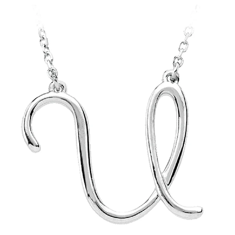 Sterling Silver Necklace for Casual Wear-Sterling Silver, Olivia Collection, Medium Script Initial U Necklace