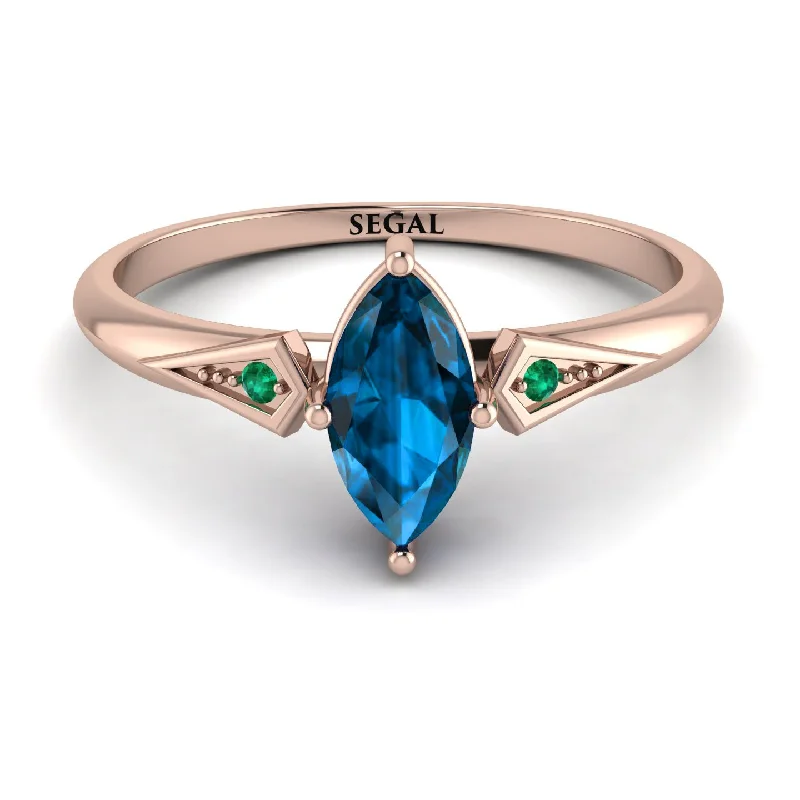 Bold Gemstone Ring for Statement Look-Marquise Blue Topaz Geometrical Engagement Ring - Reese No. 505