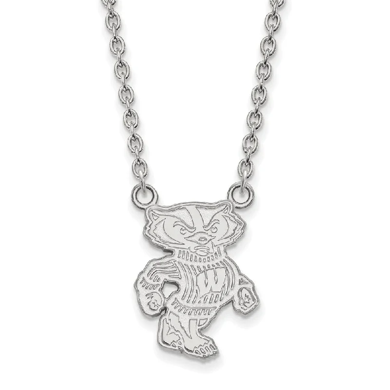 Simple Chain Necklace for Day-to-Day Look-10k White Gold U of Wisconsin Large Logo Pendant Necklace