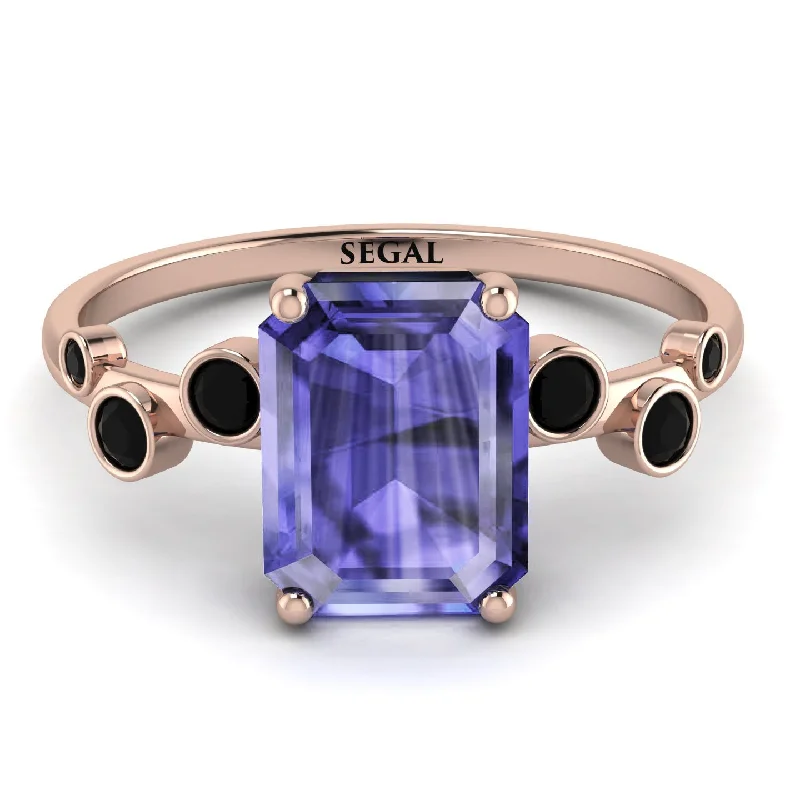 Rose Gold Engagement Ring-Emerald Cut Tanzanite Ring With Bezel - Alina No. 208