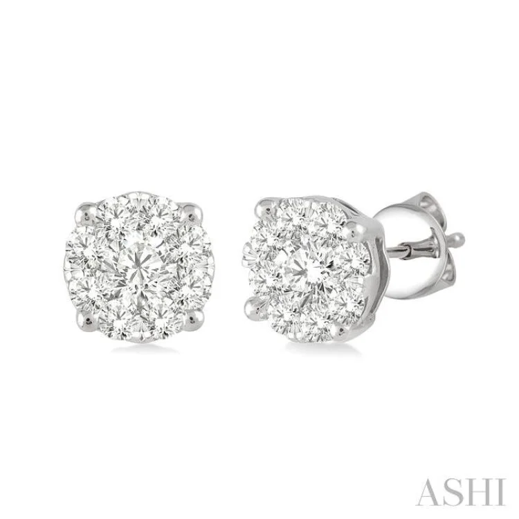 Sparkling Earrings for Evening Parties-1/2 Ctw Lovebright Round Cut Diamond Stud Earrings in 14K White Gold