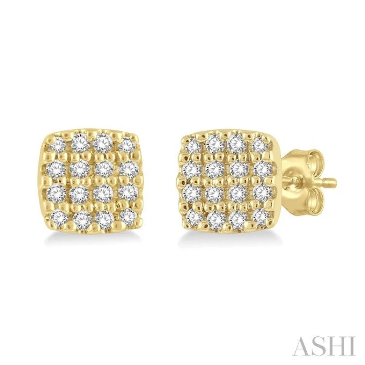 Custom Earrings for Personalized Style-1/8 Ctw Cushion Shape Round Cut Diamond Petite Fashion Earring in 14K Yellow Gold