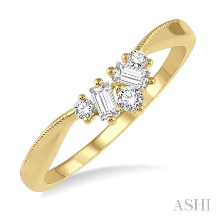 Wedding Ring with Custom Engraving-1/5 Ctw Chevron Baguette and Round Cut Diamond Band in 14K Yellow Gold