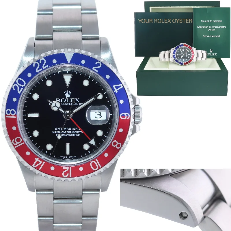 Customizable Sports Watches for Men-MINT 2000 Rolex GMT-Master 2 Pepsi Blue Red Steel 16710 Watch Black Watch Box