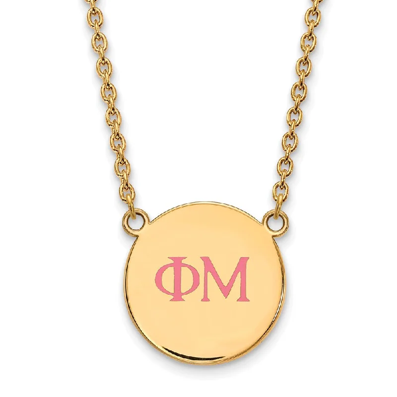 Elegant Necklace for Formal Wear-14K Plated Silver Phi Mu Large Pink Enamel Greek Letters Necklace