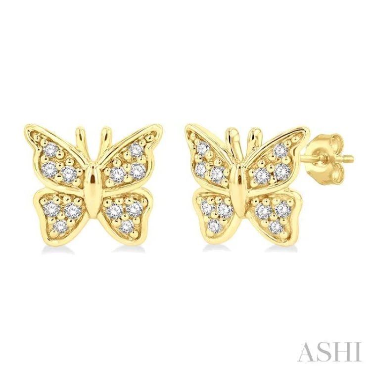 Turquoise Drop Earrings for Summer-1/10 ctw Petite Butterfly Round Cut Diamond Fashion Stud Earring in 10K Yellow Gold