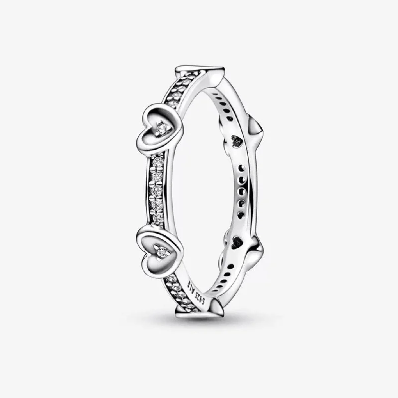 Adjustable Ring for Casual Style-PANDORA : Radiant Sparkling Hearts Ring