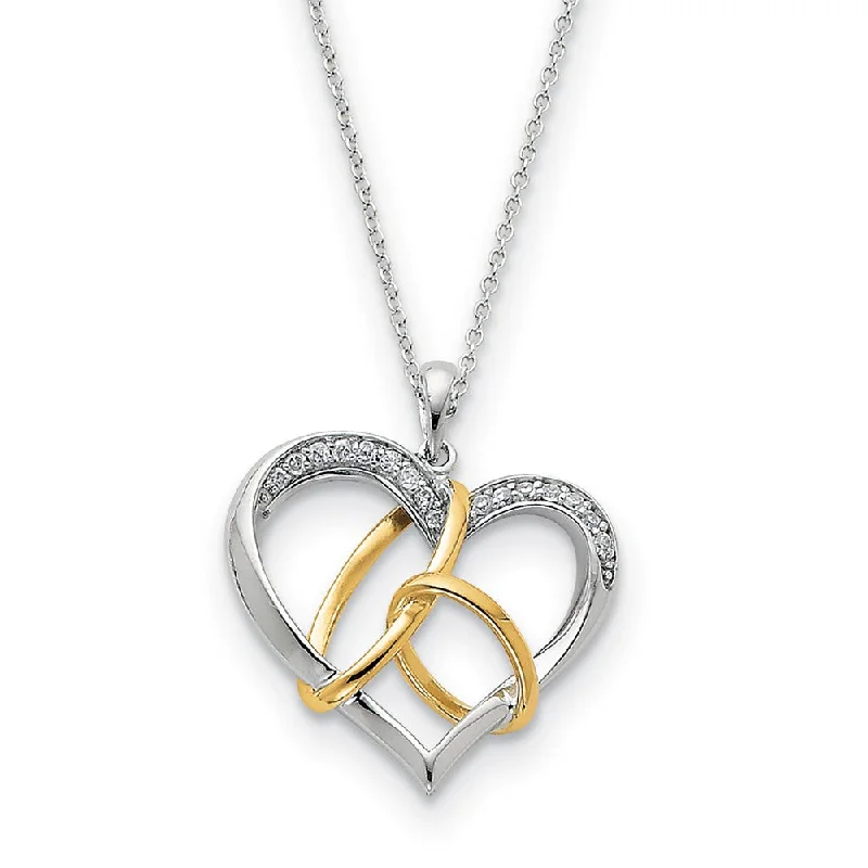 Pendant Necklace for Casual Style-Rhodium & Gold Tone Plated Sterling & CZ To Have & To Hold Necklace