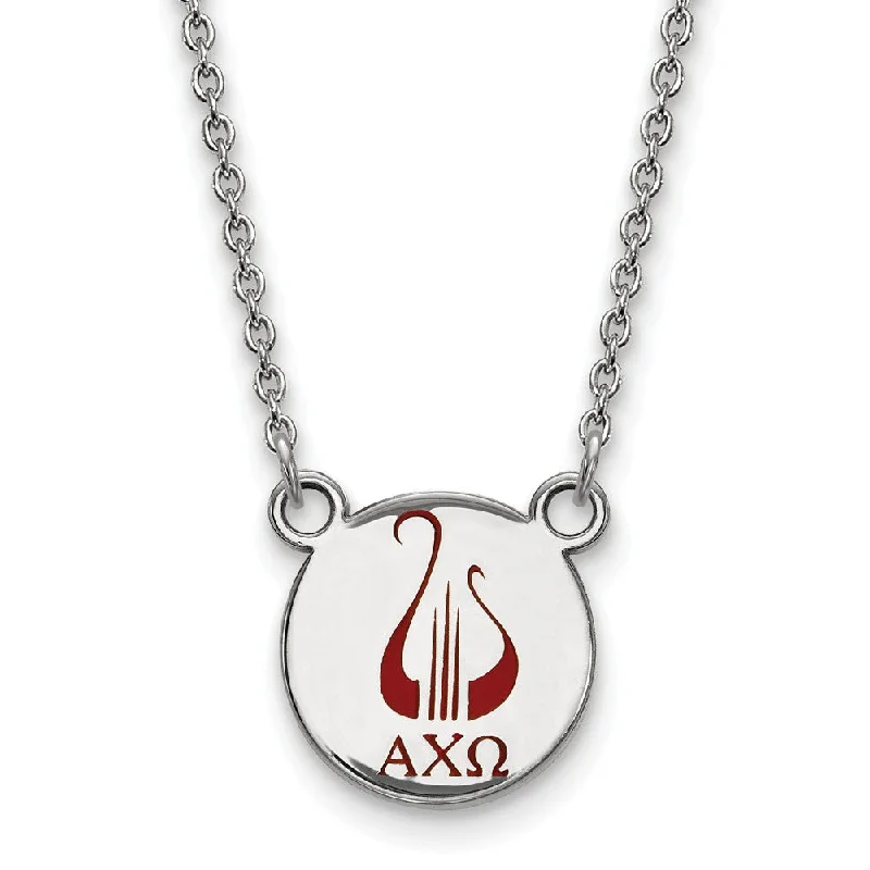 Elegant Necklace for Bridesmaids-Sterling Silver Alpha Chi Omega Small Enamel Necklace