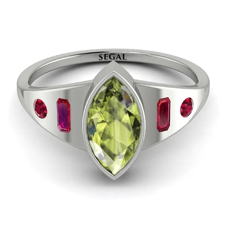 Personalized Wedding Band for Couples-Marquise Bezel Peridot Ring - Juliana No. 712