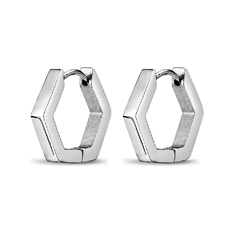 Fashionable Stud Earrings for Women-Stainless Steel Men's Earrings - Hexagon Huggies