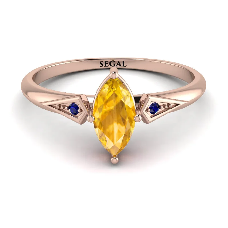 Customizable Sapphire Ring for Engagement-Marquise Yellow Diamond Geometrical Engagement Ring - Reese No. 1014