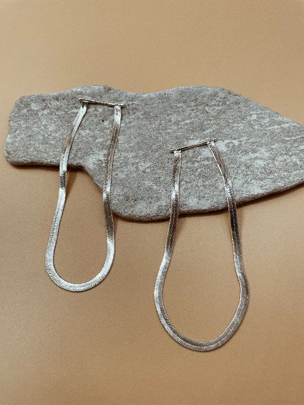 Small Drop Earrings for Casual Style-Viper Tall Flat Chain Earrings in Silver Tone