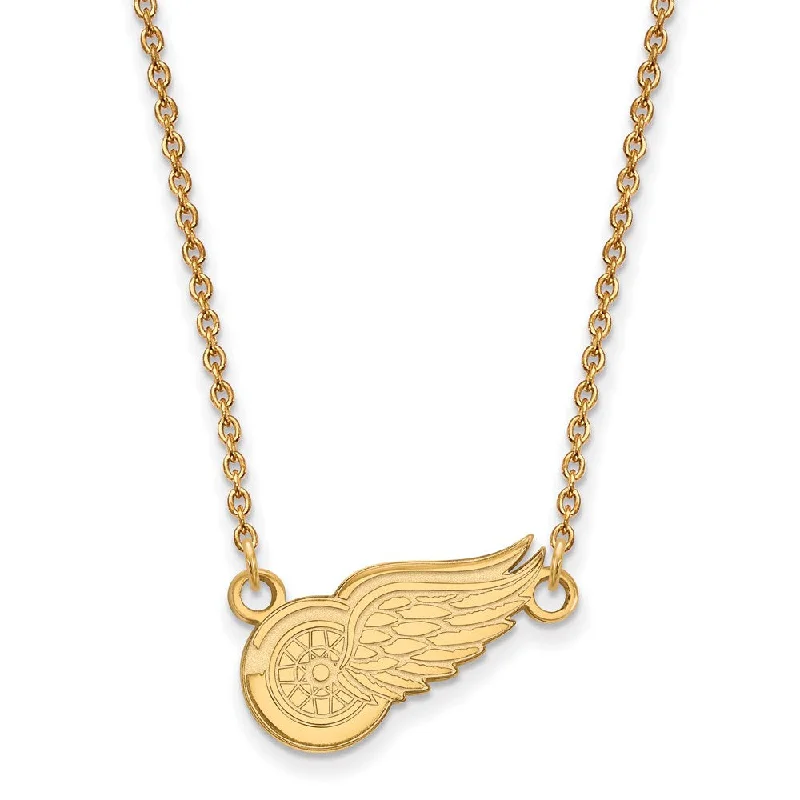 Classic Silver Necklace for Everyday Wear-10k Yellow Gold NHL Detroit Red Wings Small Necklace, 18 Inch