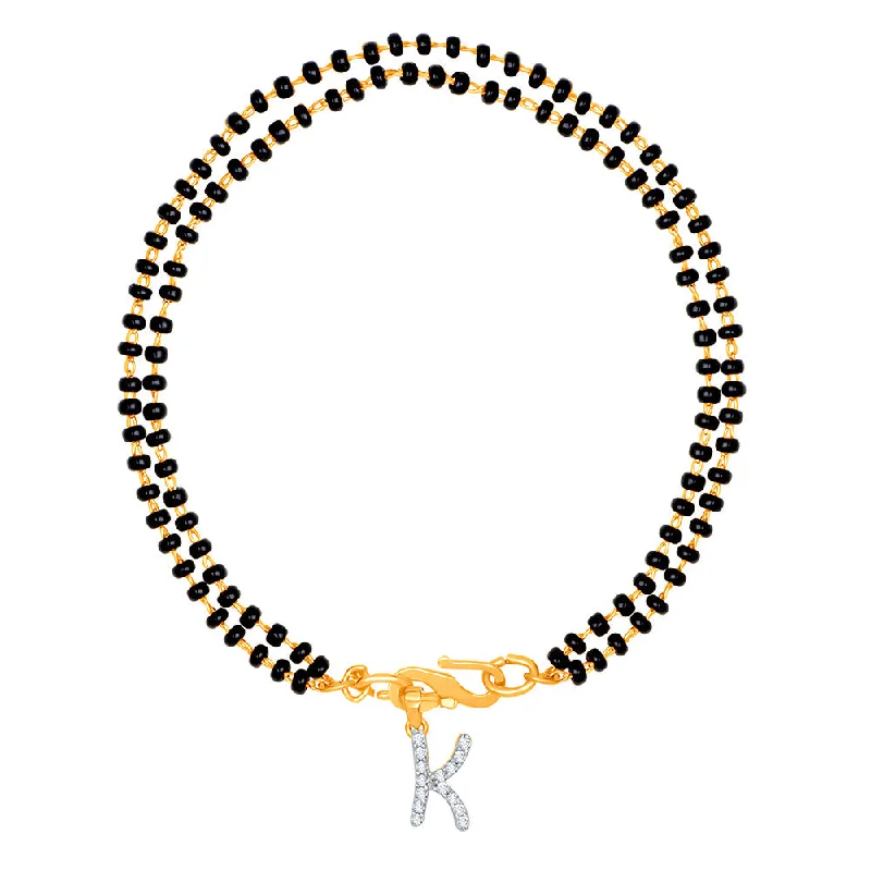 Classic Bangles with Floral Details-Mahi Dual Chain 'K' Alphabet Initial Mangalsutra Bracelet with Beads and Cubic Zirconia for Women (BR1100500G)