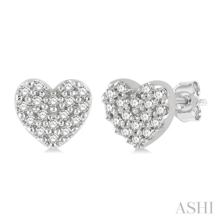 Unique Earrings for Every Day-1/10 Ctw Heart Charm Round Cut Diamond Petite Fashion Earring in 14K White Gold