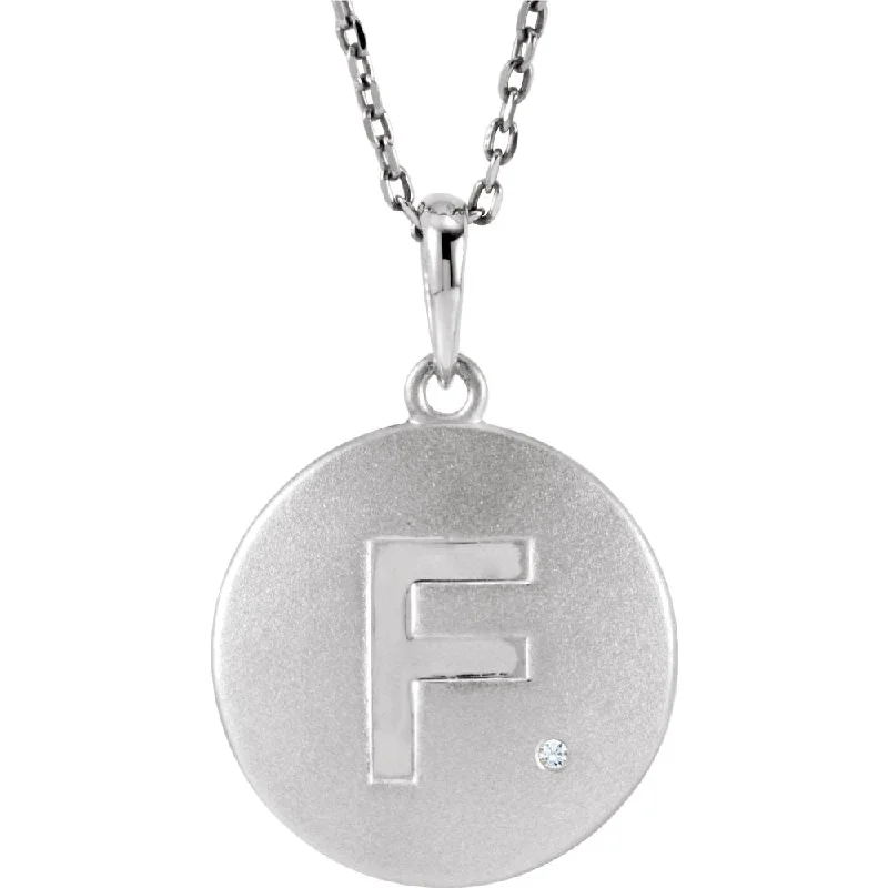 Gold Pendant Necklace for Stylish Women-The Emma Sterling Silver Diamond Block Initial F Disc Necklace, 18 In.