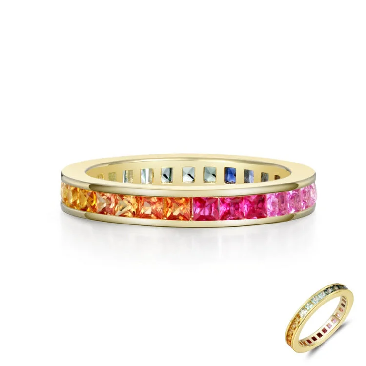 Simple Wedding Band for Women-Rainbow Eternity Band