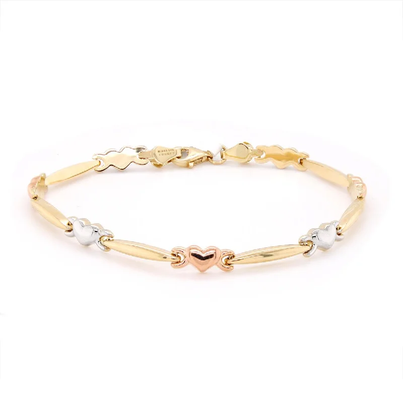 Custom Bracelets for Bridal Parties-TRI-TONE GOLD BRACELET WITH HEART DESIGN