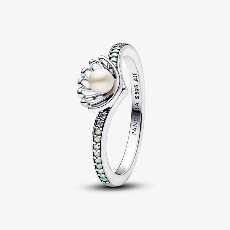 Rose Gold Engagement Ring-PANDORA : Disney Princess Ariel Shell Treated Freshwater Cultured Pearl Ring