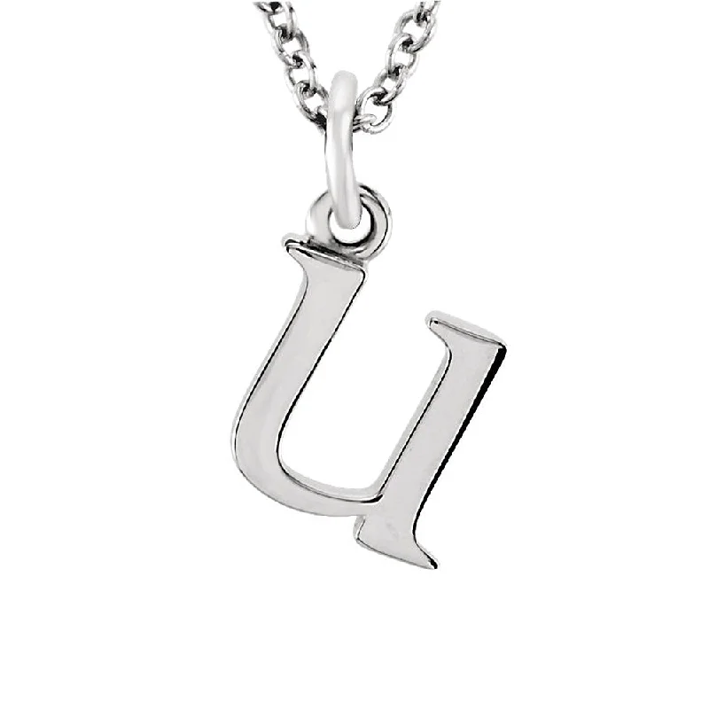 Simple Silver Chain Necklace-The Abbey Lower Case Initial 'u' Necklace in 14k White Gold, 16 Inch