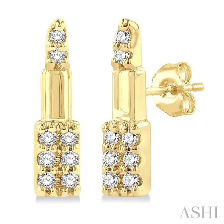 Creative Earrings for Trendy Looks-1/20 ctw Petite Lipstick Round Cut Diamond Fashion Stud Earring in 10K Yellow Gold