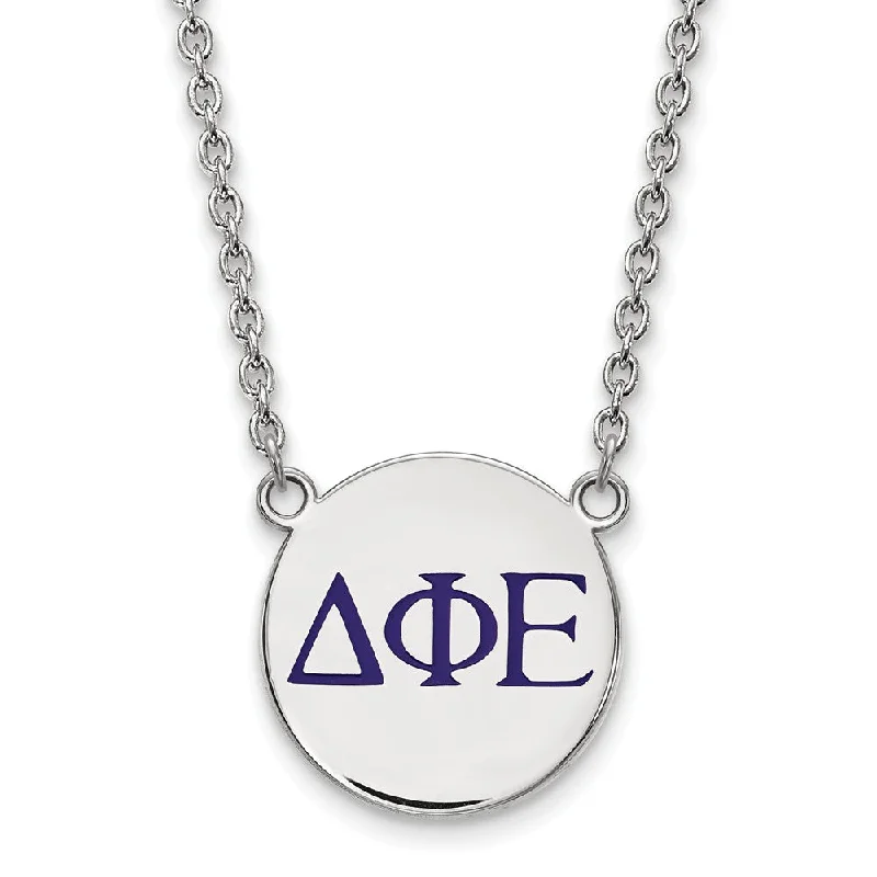 Personalized Gold Necklace for Family-Sterling Silver Delta Phi Epsilon Large Blue Enamel Greek Necklace