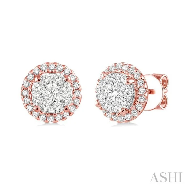 Elegant Hoop Earrings-1/2 Ctw Lovebright Round Cut Diamond Earrings in 14K Rose and White Gold