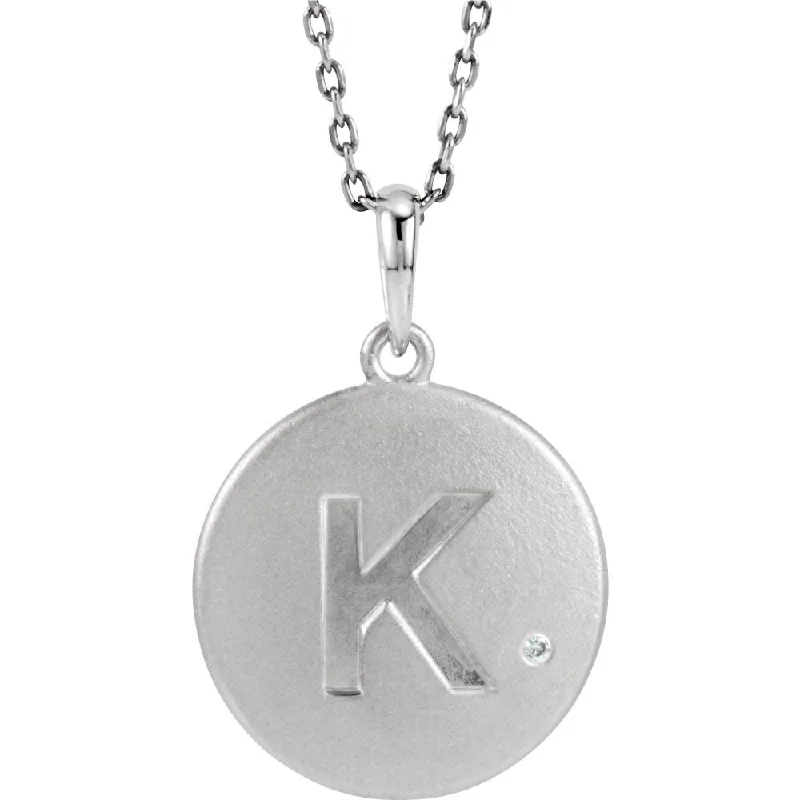 Engraved Necklace for Personal Touch-The Emma Sterling Silver Diamond Block Initial K Disc Necklace, 18 In.