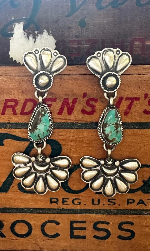 Custom Hoop Earrings for Women-PATRICK YAZZIE Navajo Kingman Turquoise Earrings