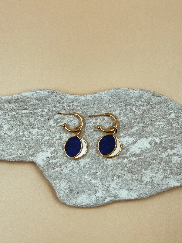 Dangle Earrings for Women-Night Of The Blue Moon Charm Huggie Hoops