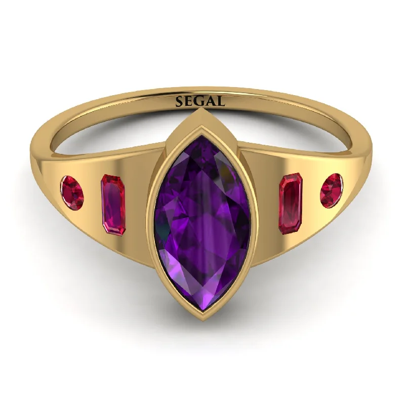 Custom Engagement Ring with Diamonds-Marquise Bezel Amethyst Ring - Juliana No. 310